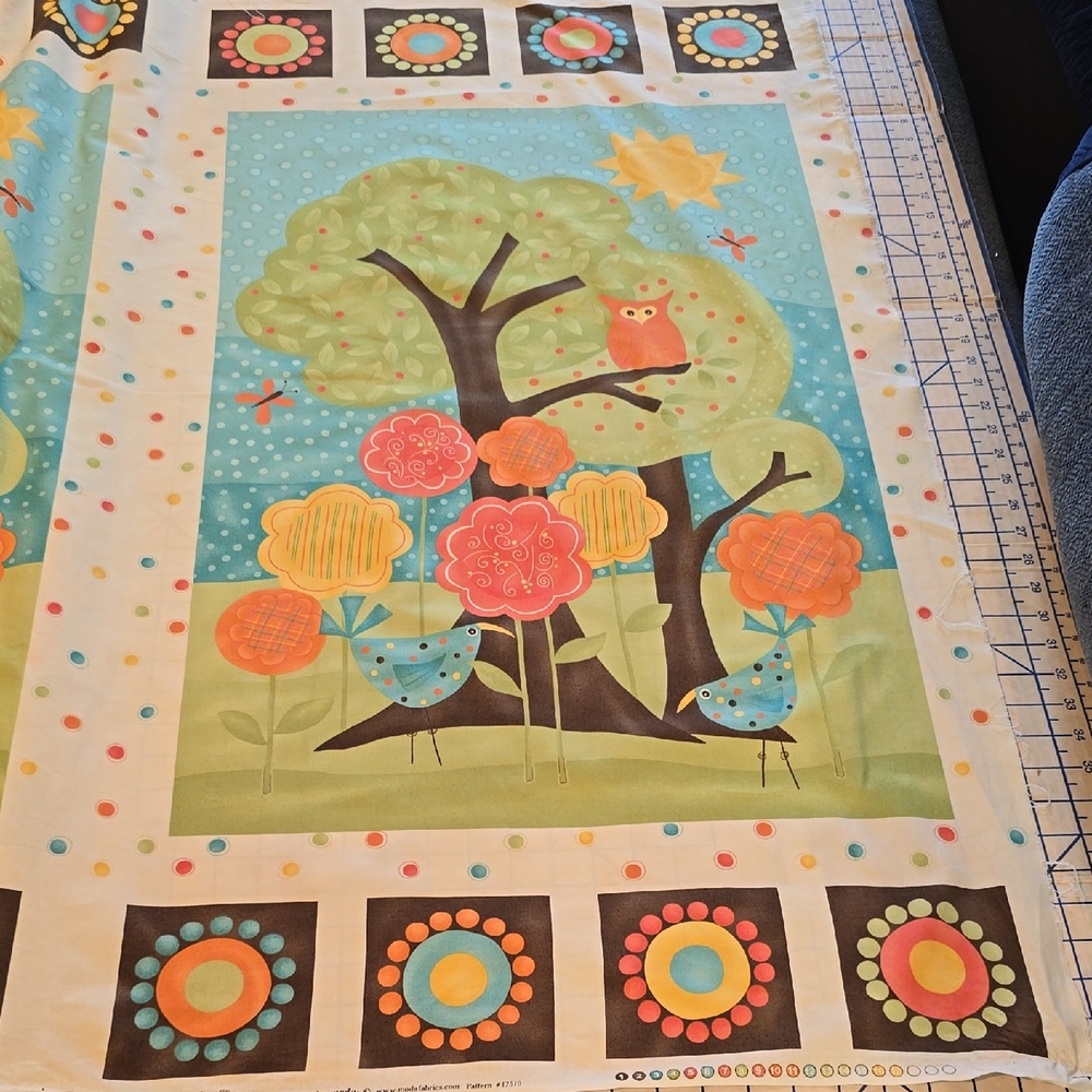 Moda Frolic Quilt Fabric Panel with Orange and Teal Accents